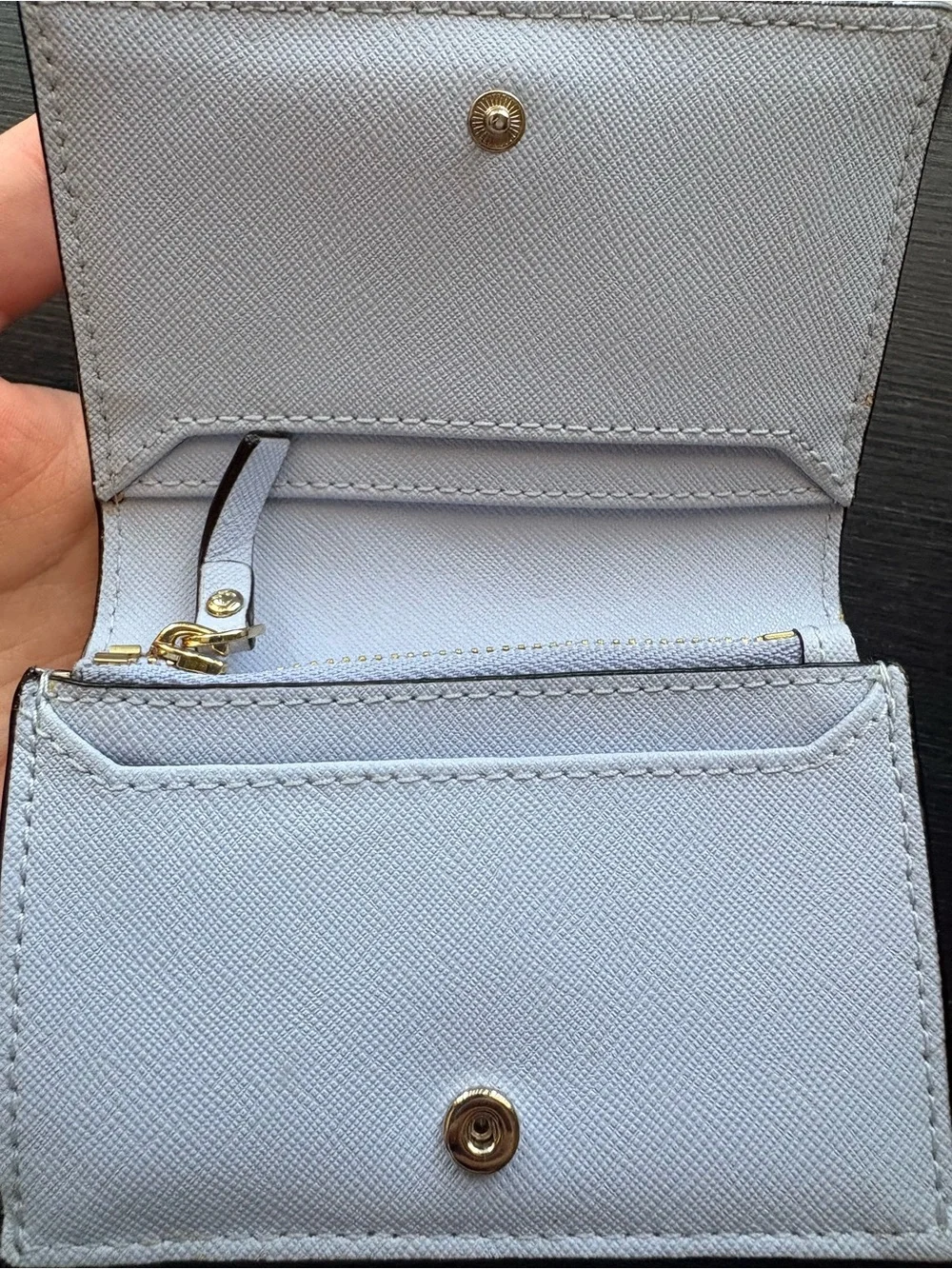 kate spade New York White Leather Compact light blue Wallet